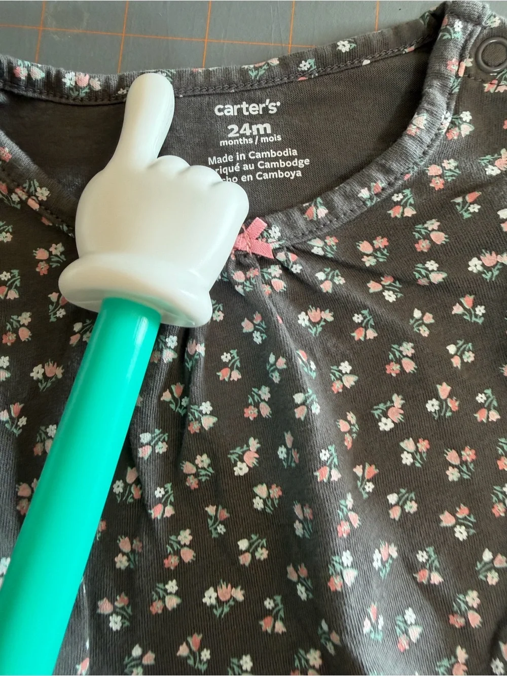 Carter's Pink Long-Sleeve Tee & Black Floral Ruffle Top Set pink top has a stain